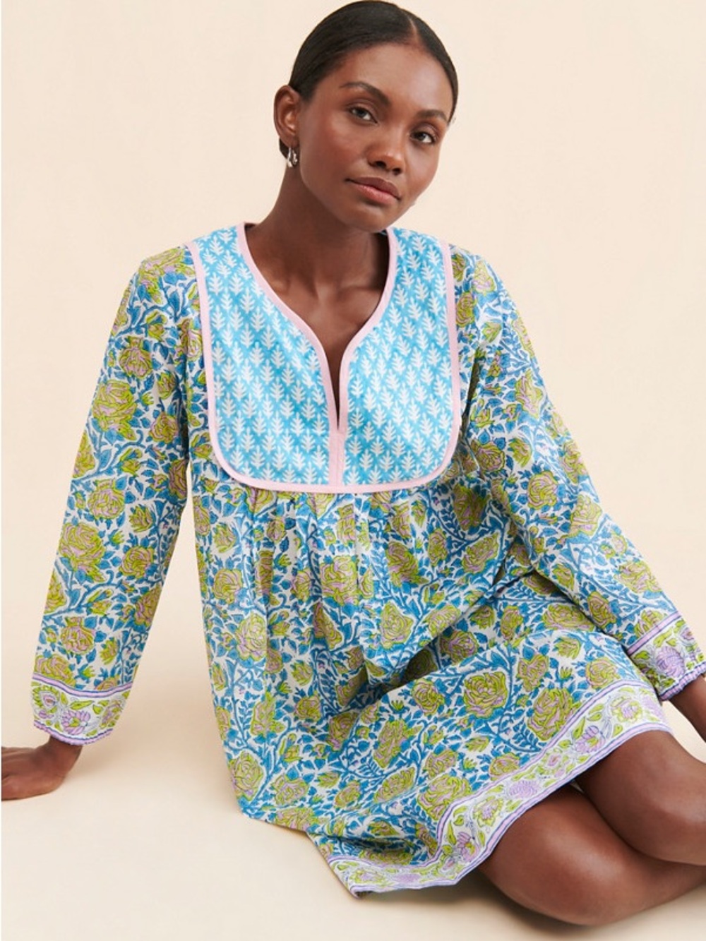 SZ Blockprints Anthropologie Jaipur Printed Cotton Dress